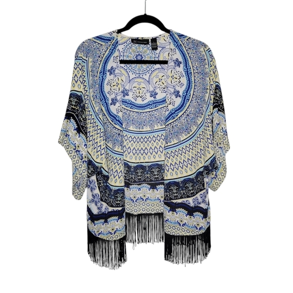 INC International Concepts Women's Multicolor Fringe Hem Kimono Cover-Up Size L - Picture 1 of 8